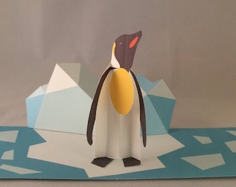 Pop Up Penguin Arctic Greetings Card! PopUp Christmas Winter Snow Card 3D