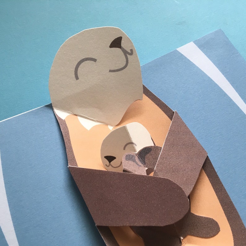 Pop Up 3D Sea Otter & Pup Mother's Day Greeting Card PopUp Mum Father Child New Born Mothers Day image 1