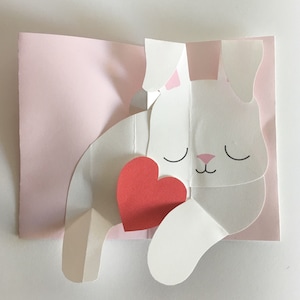 Pop Up 3D Bunny Rabbit with Heart Mother's Day Greeting Card! Birthday Easter Card. PopUp Mum Valentines Love Heart