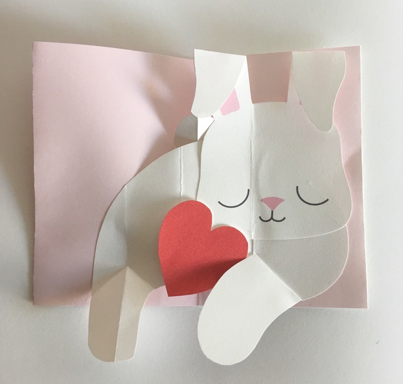 Heart Cards Rabbit Handmade Rabbit Pop-up Card – Spinning Heart Greeting Card - Etsy
