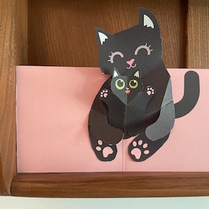 Pop Up 3D Mother Cat Hugging her Kitten Mother's Day Greeting Card! Birthday Mum. PopUp Love Heart Handmade