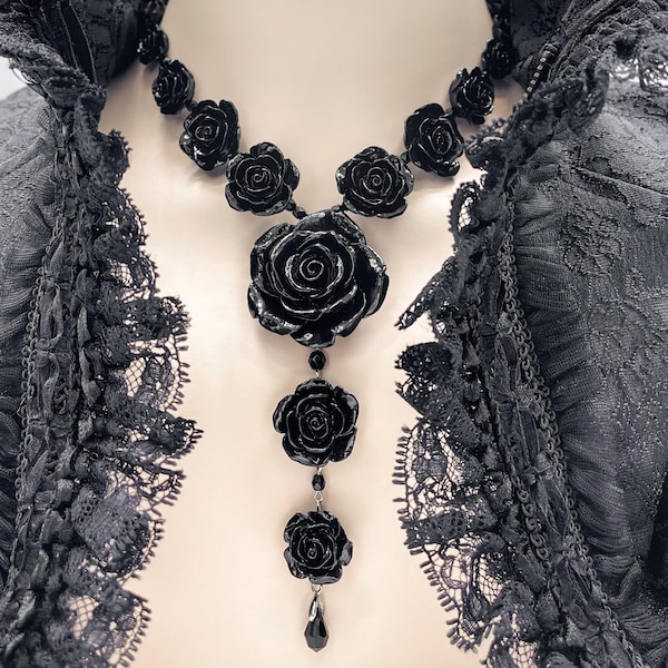 Gothic schwarze Rose Halskette, Gothic Hochzeitsschmuck, schwarze Rose Collier, Gothic Blumen Halsketten, Geschenk für sie, Gothic Weihnachtsgeschenk