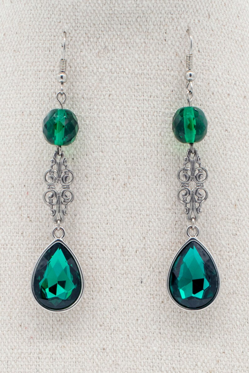 Gothic Emerald Green Crystal Beaded Necklace & Earrings, Green Pendant ...