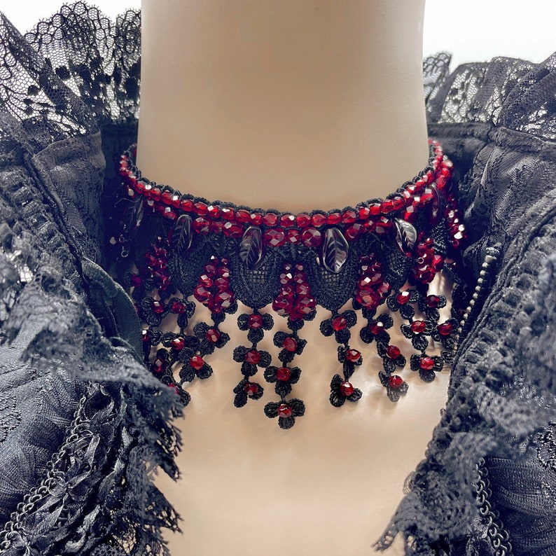 Gothic choker, gothic wedding jewelry, red statement choker, gothic black red lace choker, birthday gift for her image 1