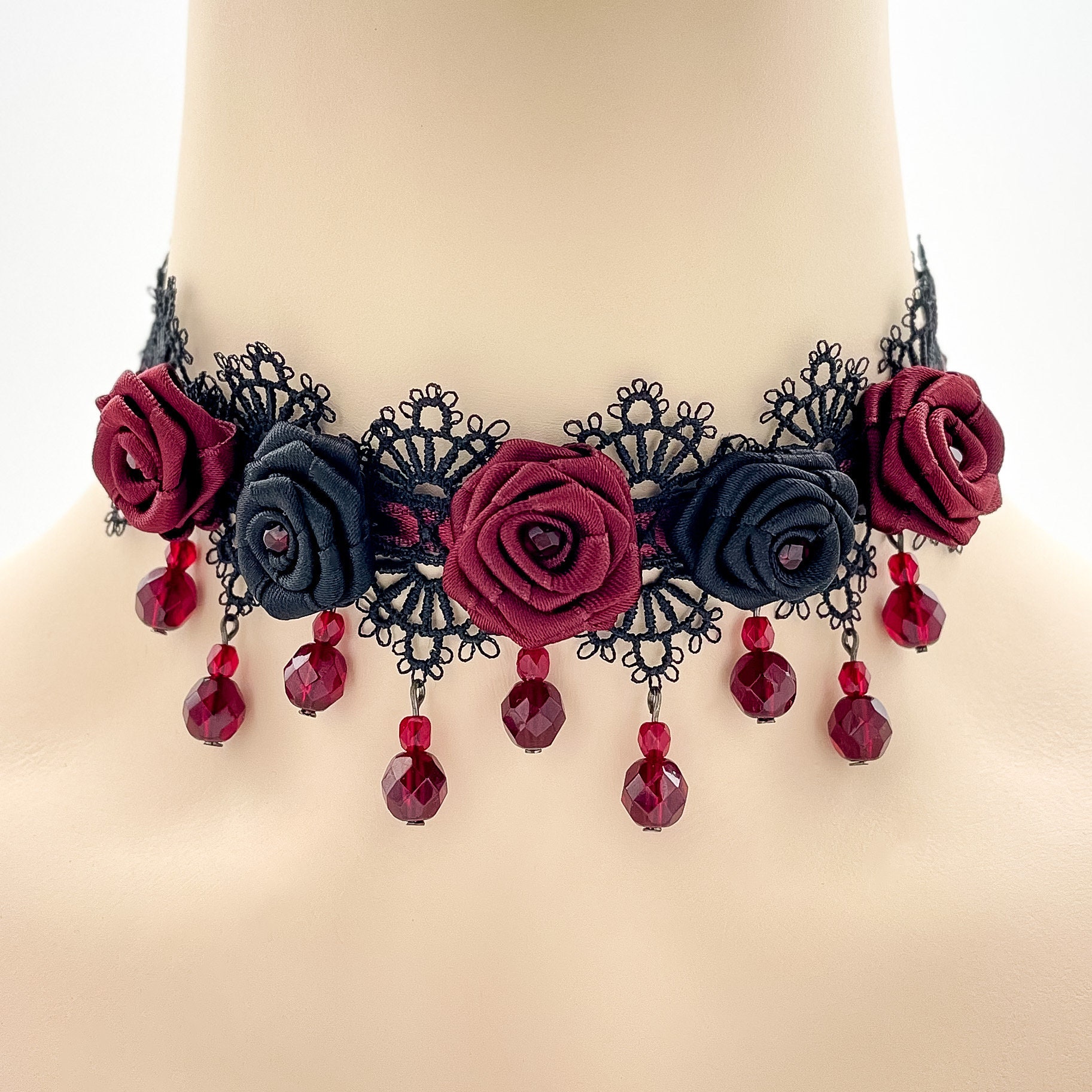 Gothic Rose Jewelry Set for Wedding, Goth Jewelry for Prom, Black and