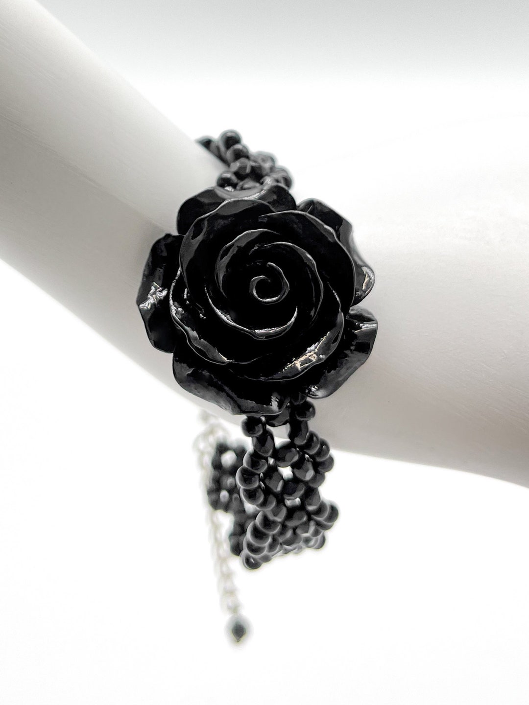 Gothic Black Rose Bracelet , Gothic Wedding Jewelry, Black Victorian