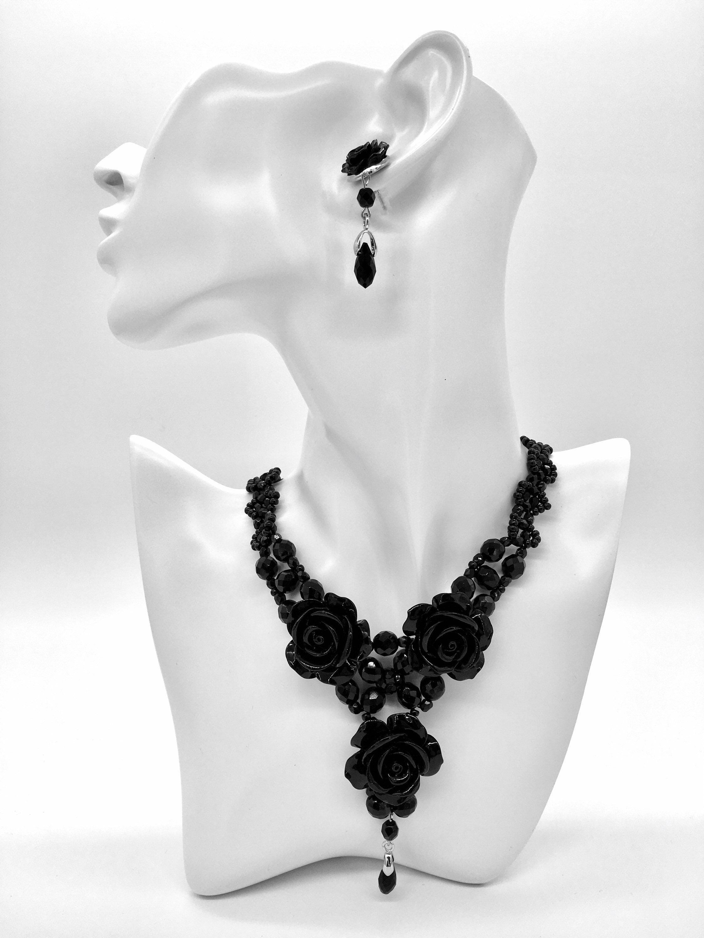 Gothic Jewelry Set with Black Swarovski Crystal Choker and Earrings –  Aranwen's Jewelry