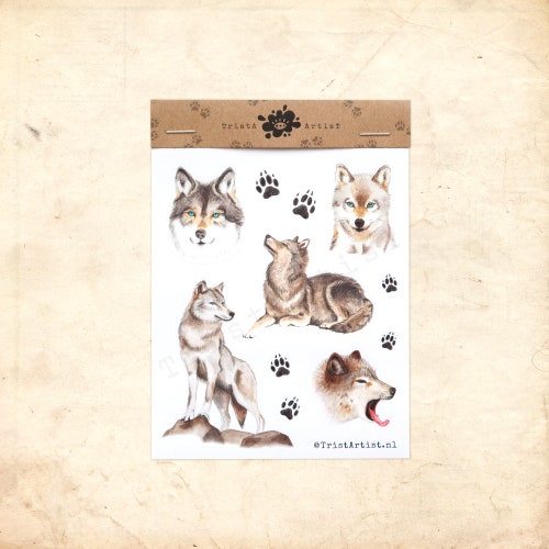 Wolf Sticker Sheet Handmade Watercolor Bullet Journal Etsy