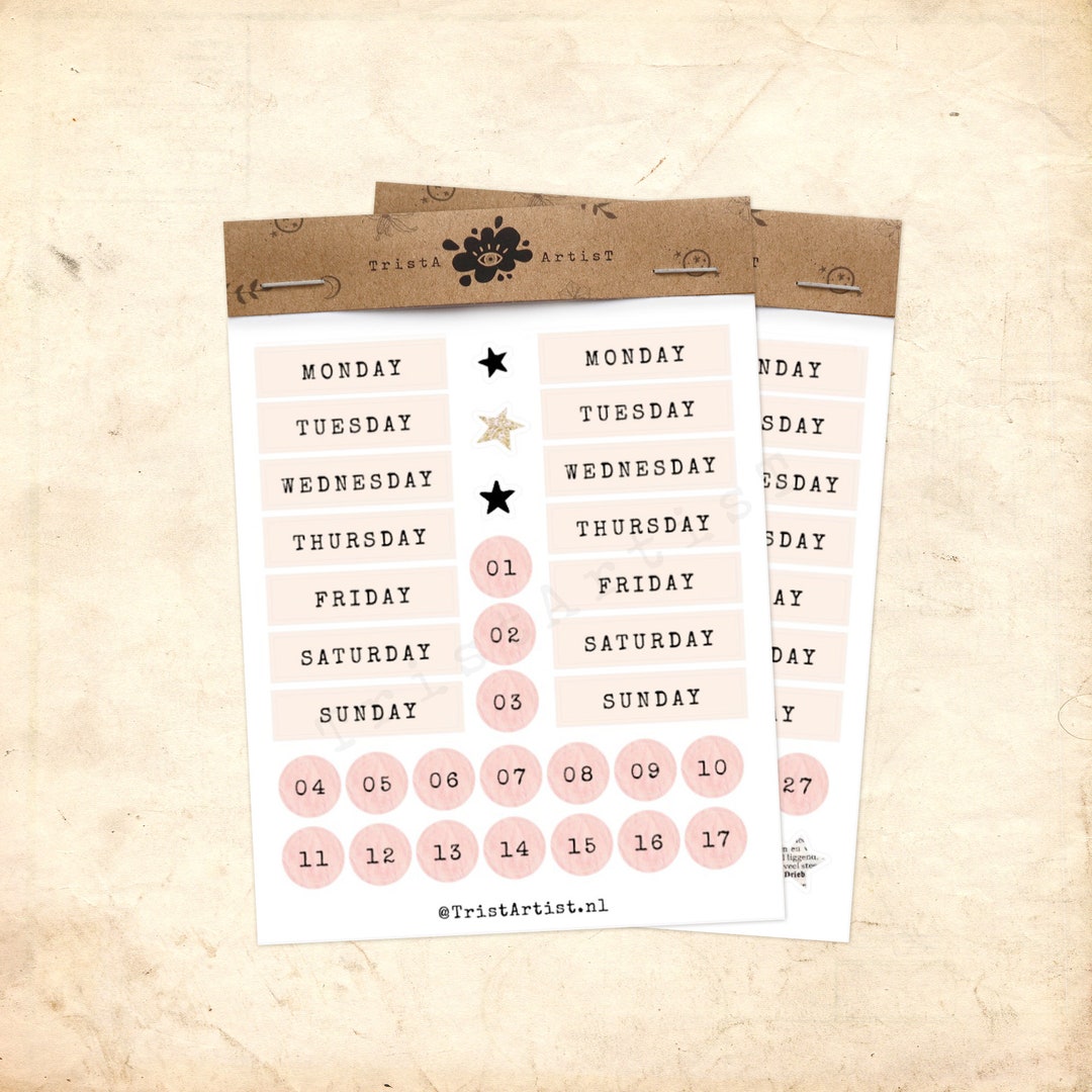 Week Numbers Stickers Week Stickers Numbers and Days Set of 2 Bullet Journal - Etsy
