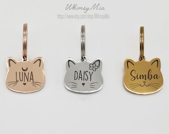 Etiqueta de identificação personalizada para gatos, etiqueta de identificação personalizada para gatos, etiqueta fofa para gatos Luna, etiqueta de identificação para gatos pequenos, etiqueta para gatos Moon, etiqueta gravada para gatos, etiqueta de identificação de gatos em aço inoxidável