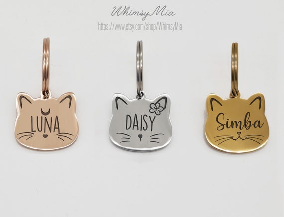 Custom Cat Tag, Personalized Cat ID Tag, Cute Luna Cat Tag, Small Cat Name Tag, Moon Cat Tag, Engraved Cat Tag, Stainless Steel Cat Name Tag
