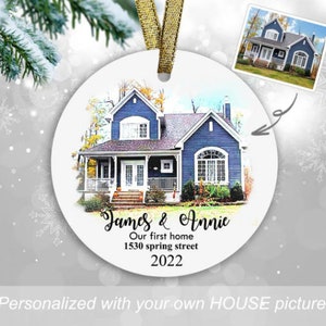 Personalize christmas ornament , custom housewarming gift for Christmas , new home ornament , house photo ornament , gift for couple ,