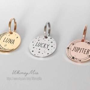 Personalized Dog Tag, Custom Dog Tag, Luna Cat Tag, Stars Dog Tag, Cute Dog Tag, Minimalist Dog Tag, Outer Space Dog Tag, Lost Cat Tag