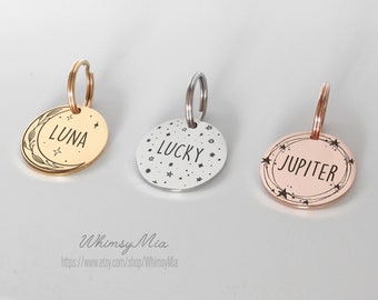 Personalized Dog Tag, Custom Dog Tag, Luna Cat Tag, Stars Dog Tag, Cute Dog Tag, Minimalist Dog Tag, Outer Space Dog Tag, Lost Cat Tag