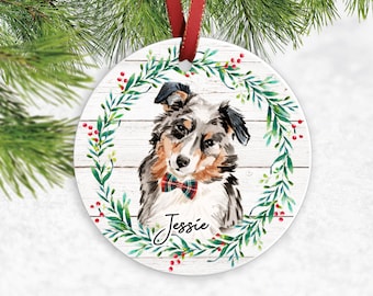 Australian Shepherd Christmas Stocking Ornament with Santas Little Pals Hand Painted and Stitched Detail E&S Imports Inc ORN221-53 Australian Shepherd Christmas Stocking Ornament with Santas Little Pals Hand Painted and Stitched Detail E&S Imports Inc ORN221-53