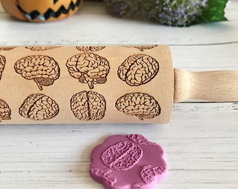 Brain pattern engraved rolling pin , Halloween cookies , Brain cookies , scary cookies , halloween treats