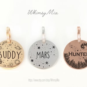 Personalized Dog Tag, Custom Dog Tag, Luna Dog Tag, Stars Dog Tag, Cute Dog Tag, Minimalist Dog Tag, Outer Space Dog Tag, Pet Collar Tag