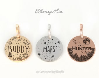 Personalized Dog Tag, Custom Dog Tag, Luna Dog Tag, Stars Dog Tag, Cute Dog Tag, Minimalist Dog Tag, Outer Space Dog Tag, Pet Collar Tag