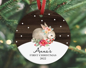 Custom baby's first Christmas ornament , Bunny christmas ornament , personalized Christmas ornaments , christmas tree decorations