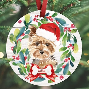 Custom dog christmas ornament ,Personalized dog ornamrnt for christmas tree decoration , Yorkie ornament , Yorkie gift , christmas hat