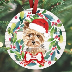 Custom Dog Christmas Ornament, Personalized Dog Ornament For Christmas Tree Decoration, Yorkie Ornament, Yorkie Gift, Christmas Hat