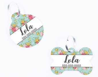 Floral dog name Tags , Personalized Floral Dog Tag , Custom Floral pet ID tags , Personalized Floral Dog Tags , cute dog tags , name tag