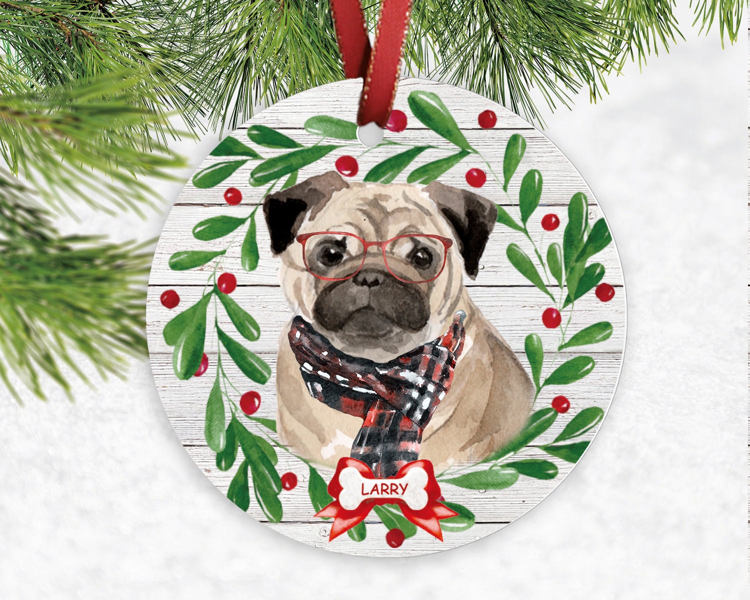 Pug ornament personalised dog ornaments dog christmas | Etsy