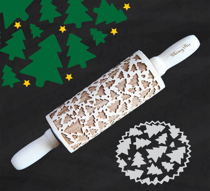 Christmas tree Pattern,Engraved rolling pin,christmas cookies,7 image 1