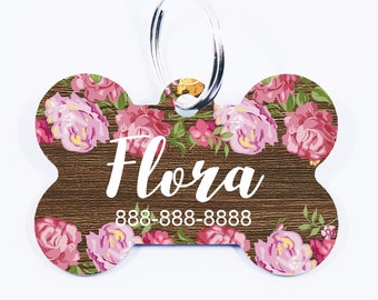 Rustic Floral dog name Tags , Personalized Dog Tag , Personalized pet ID tags , Personalized Floral Dog Tags , cute dog tags , double sided