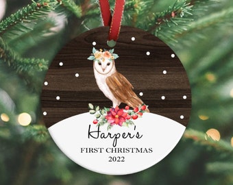 Baby's first christmas ornament ,  baby christmas gifts , 1st christmas , girl name ornament , Baby girl's first christmas , owl ornament