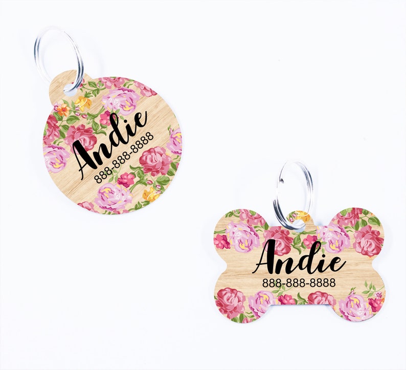 Rustic Floral Dog Name Tags Personalized Dog Tag Etsy