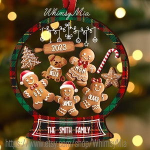 Personalized Shaker Ornament with Gingerbread Family and Pets , custom Family Ornament 2023 , 4D Shake ornament , Gingerbread Ornament