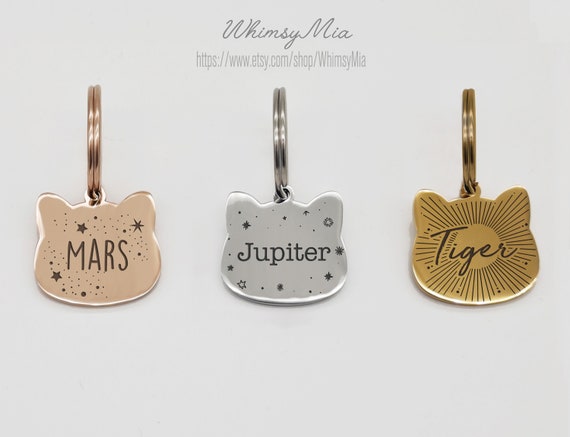 Personalized Cat Tag, Custom Cat Tag, Boho Cat Tag,Star Cat Tag, Cat Shape Tag, Chipped Cat Tag, Cat Name Tag,Cat Collar Tag, Unique Cat Tag