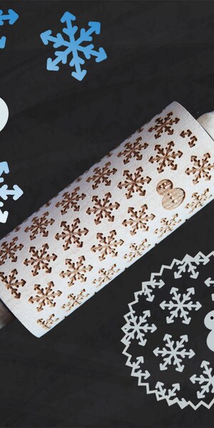 Rouleau à Pâtisserie Gravé Motifs Flocons De Neige - Bois Naturel 35,5 Cm - Parfait Pour Biscuits De Noël