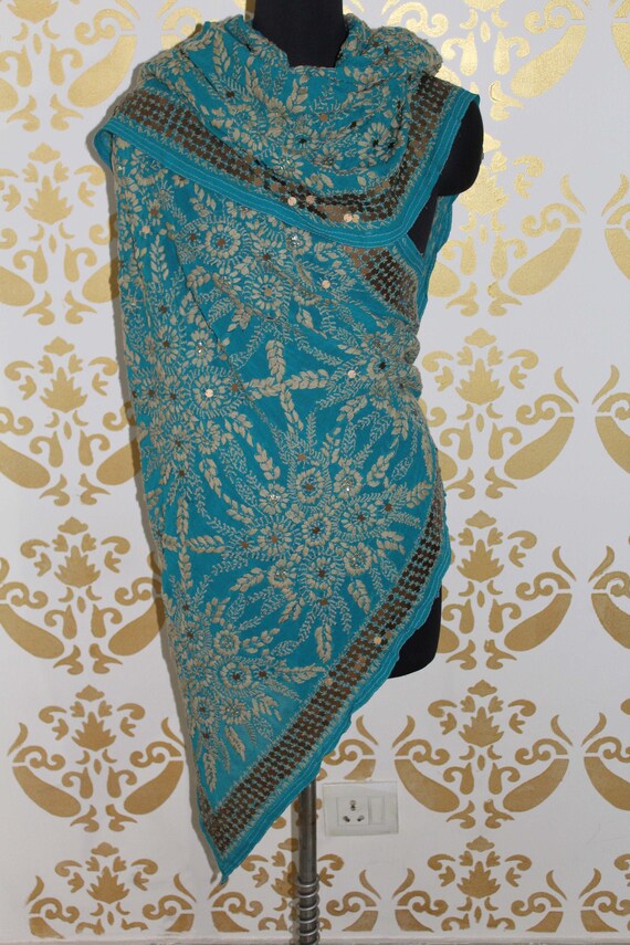 Special Phulkari Embroidered Dupatta, Georgette Fa