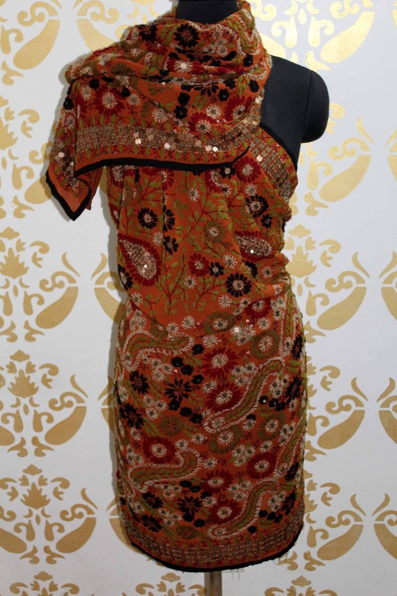 Phulkari Embroidered Dupatta, Georgette Fabric Wom