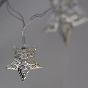 Silver Moroccan Star Lights, Fairy Lights, Battery Powered, Christmas Lights