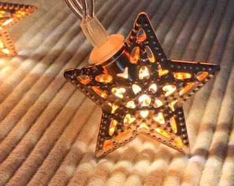 Copper Moroccan Star Lights, Fairy Lights, Battery Powered, Christmas Lights