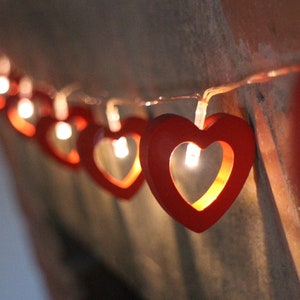 Red Heart Christmas Lights, Fun Fairy Lights, Battery Powered Valentines Gift image 1