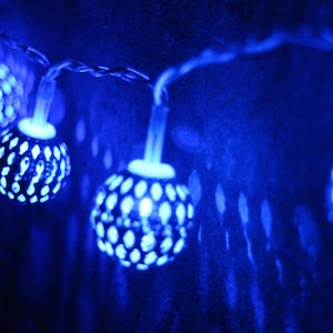 Lanterne a sfera marocchine d'argento, Luci delle fate, Alimentate a batteria, Luci di Natale