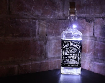 Jack Daniels Whisky Bottle Lamp- 20 LED Lights - Upcycled - Man Cave - Xmas - Stocking Filler