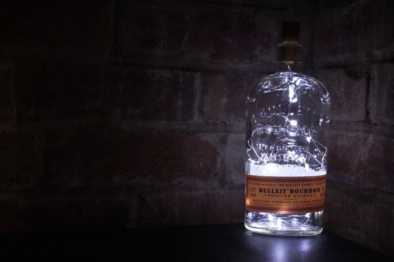 Bulleit Bourbon Whisky Bottle Lamp 20 LED Lights Upcycled Etsy
