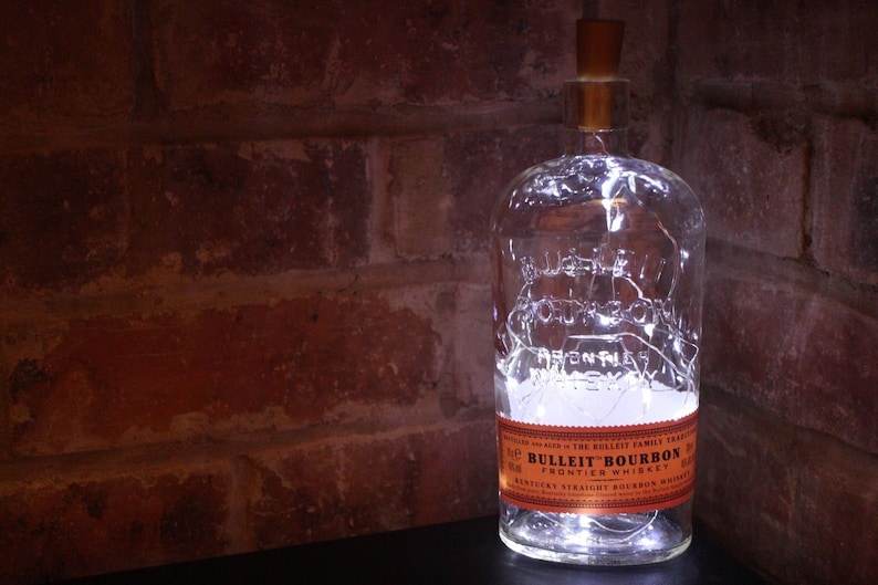 Bulleit Bourbon Whisky Bottle Lamp 20 LED Lights Upcycled Etsy