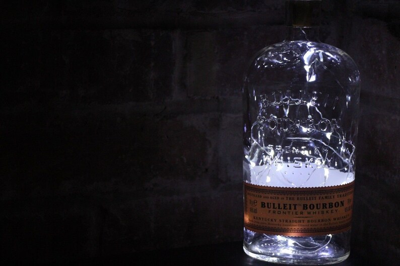 Bulleit Bourbon Whisky Bottle Lamp 20 LED Lights Upcycled Etsy