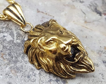 Lion Jewellery.Lion Necklace.Animal Jewellery.Gold Necklaces.Mens Jewellery.Women Jewellery.Inkacreations.Safari Collection.Father gift. homme