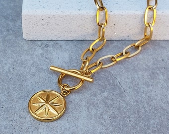Chunky T-Bar Chain Necklace | Gold & Silver Pendant Necklace | Choker Necklace for Women | Gift for Her