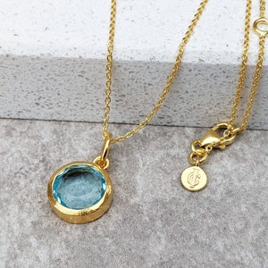 Blue Topaz Round Necklace | Light Blue Gemstone Pendant | Gold & Silver Options | November Birthstone Jewellery | Gift for Her