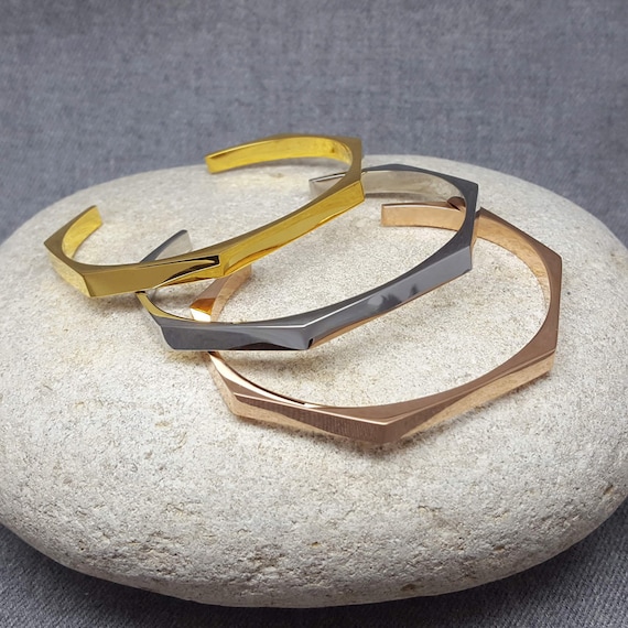 Triple Row Stainless Steel Cuff Bracelet In Gold Or Silver Color