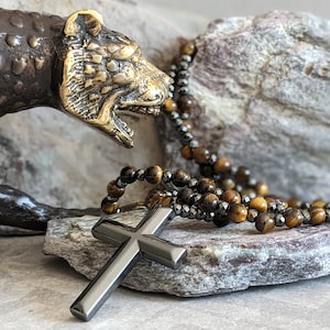 Alex Rosary Necklace. Necklace for Men. Hematite. Crucifix. Onyx Stone Onyx. Catholic Christian Religious. Mens Jewellery. Gift For Him zdjęcie 5