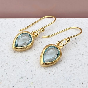 Blue Topaz Teardrop Dangle Earrings | Gold & Silver Options | Blue Gemstone | November Birthstone | Gift for Her | Women’s Jewellery